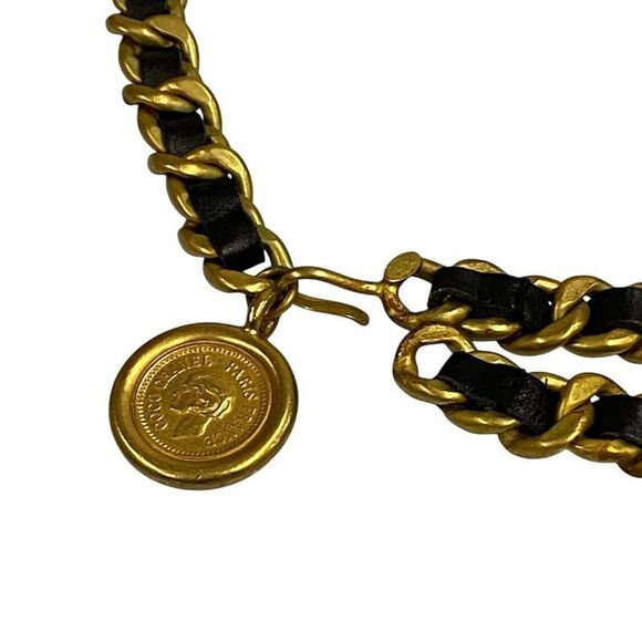 Good 94P Chanel 31 RUE Cambon Chain Leather Belt GP Gold Color Black Ladies Used - Picture 2 of 5